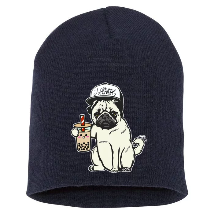 Babu the Pug Dog Drinking Bubble Tea, Justin Ashar Snapback Tank Top Short Acrylic Beanie