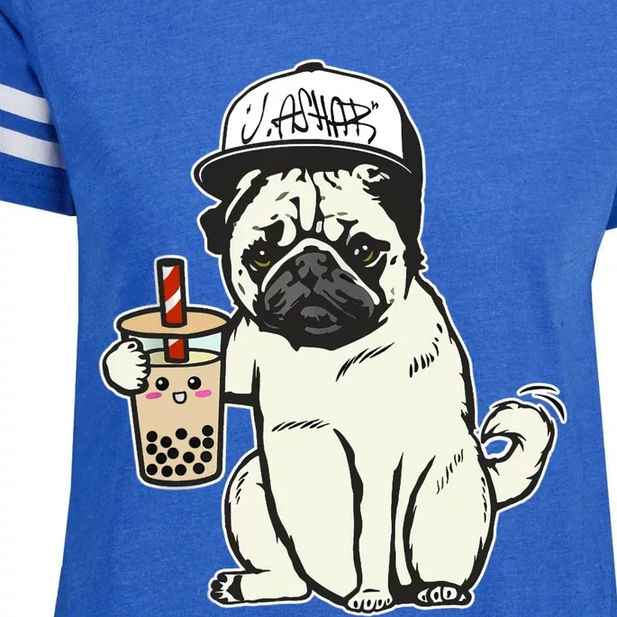 Babu the Pug Dog Drinking Bubble Tea, Justin Ashar Snapback Tank Top Enza Ladies Jersey Football T-Shirt