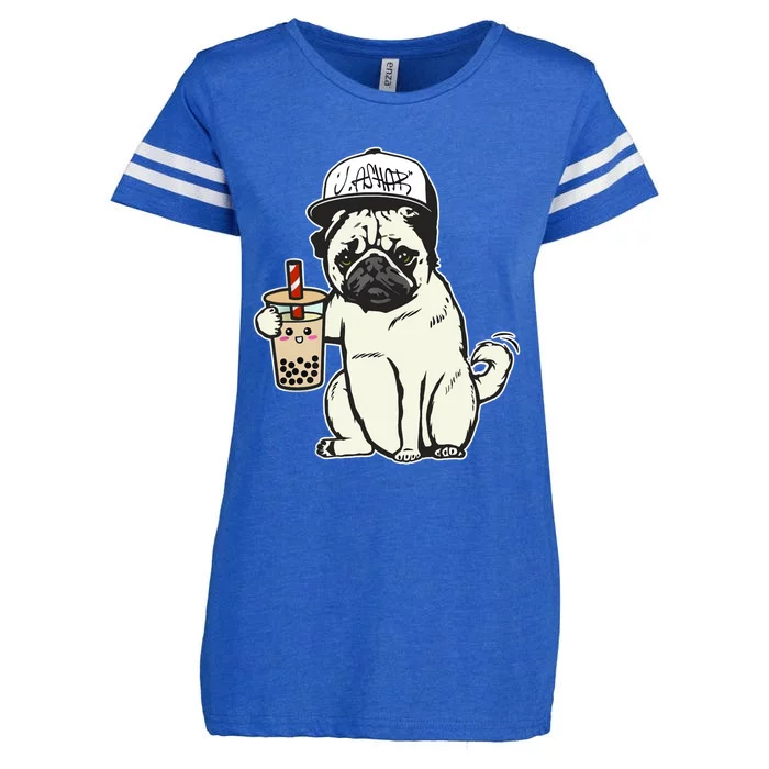 Babu the Pug Dog Drinking Bubble Tea, Justin Ashar Snapback Tank Top Enza Ladies Jersey Football T-Shirt