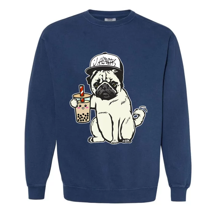 Babu the Pug Dog Drinking Bubble Tea, Justin Ashar Snapback Tank Top Garment-Dyed Sweatshirt