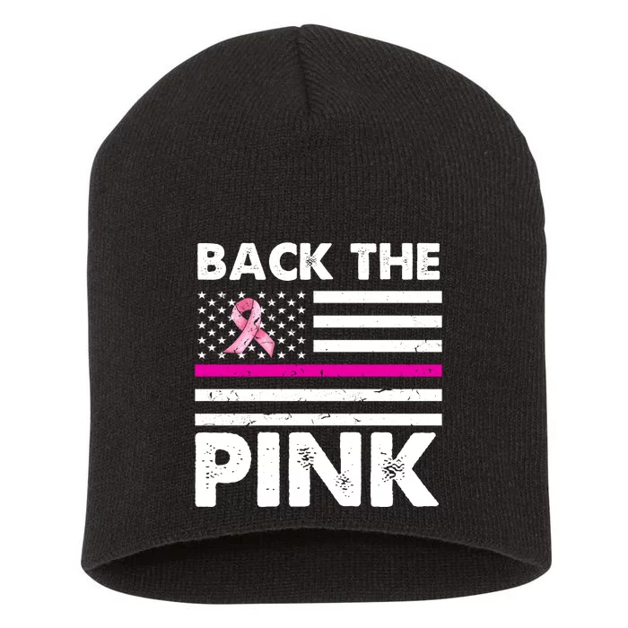 Back The Pink Breast Cancer Awareness Thin Line Short Acrylic Beanie