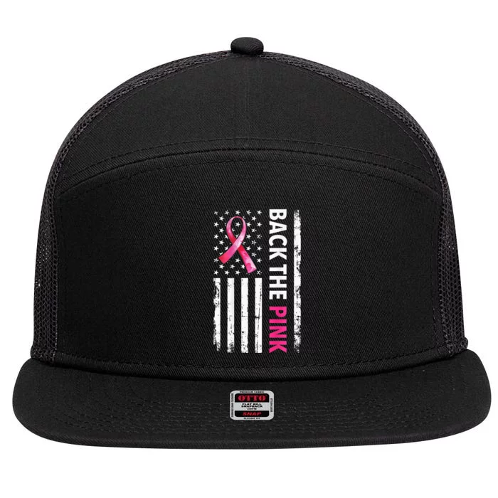 Back The Pink Ribbon Flag Breast Cancer Awareness 7 Panel Mesh Trucker Snapback Hat