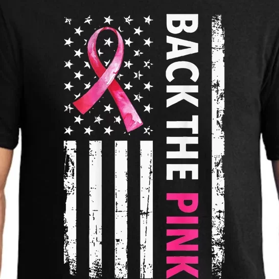 Back The Pink Ribbon Flag Breast Cancer Awareness Pajama Set