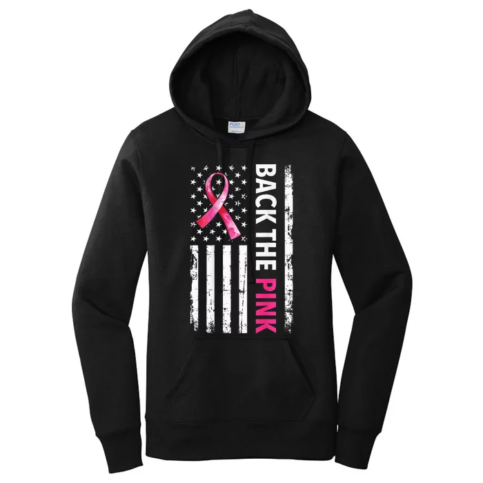 Back The Pink Ribbon Flag Breast Cancer Awareness Women's Pullover Hoodie