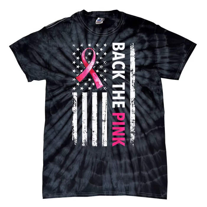 Back The Pink Ribbon Flag Breast Cancer Awareness Tie-Dye T-Shirt