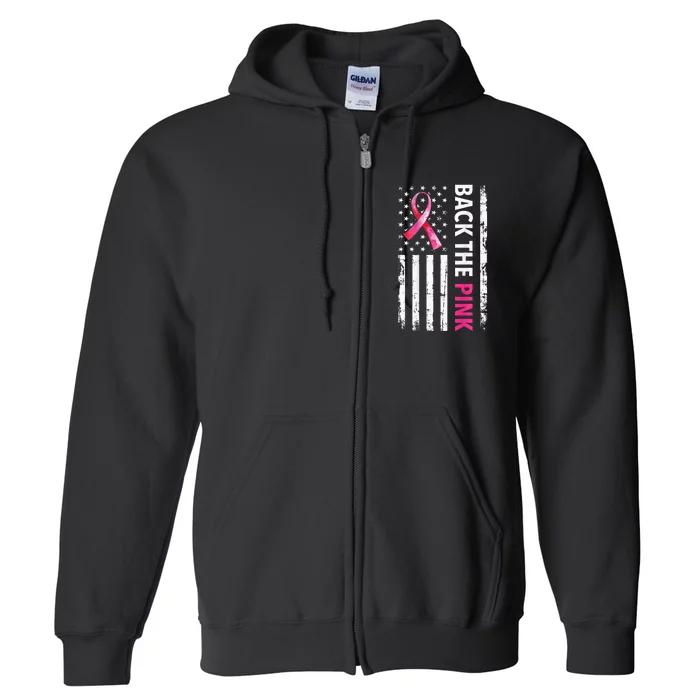 Back The Pink Ribbon Flag Breast Cancer Awareness Full Zip Hoodie