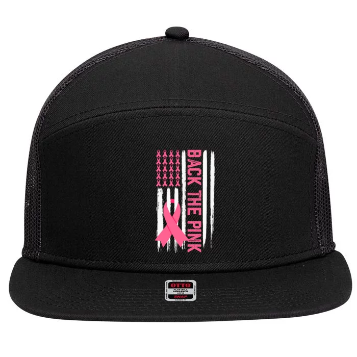 Back The Pink Ribbon Usa Flag Breast Cancer Awareness In October We Wear Pink 7 Panel Mesh Trucker Snapback Hat