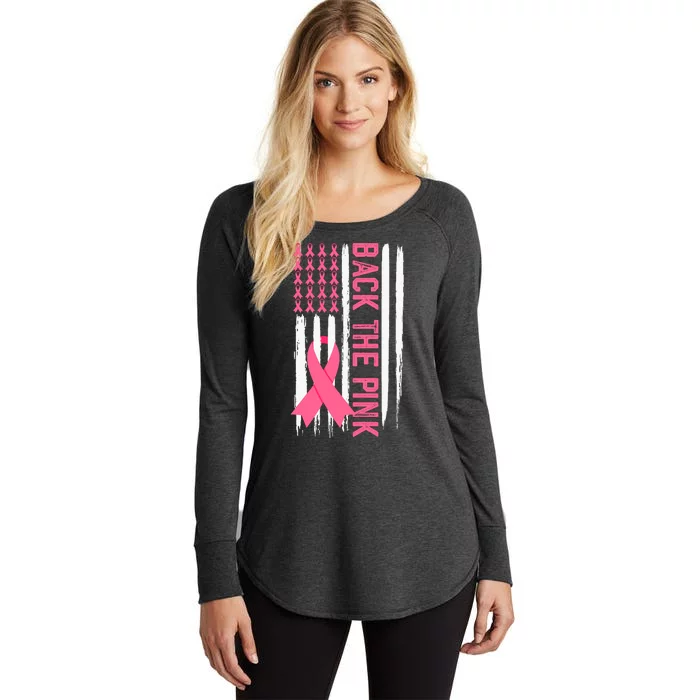 Back The Pink Ribbon Usa Flag Breast Cancer Awareness In October We Wear Pink Women's Perfect Tri Tunic Long Sleeve Shirt