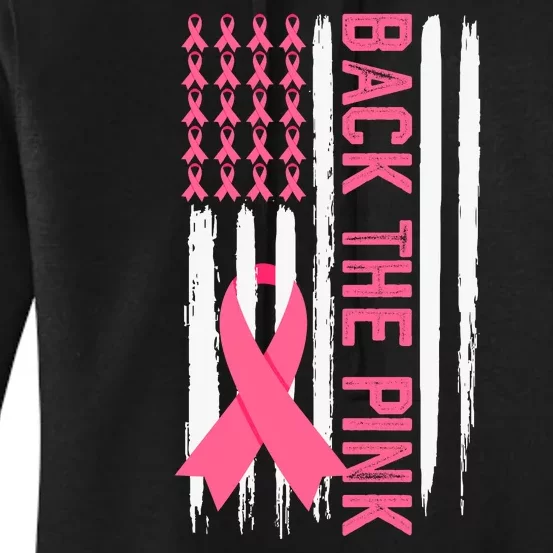 Back The Pink Ribbon Usa Flag Breast Cancer Awareness In October We Wear Pink Women's Pullover Hoodie