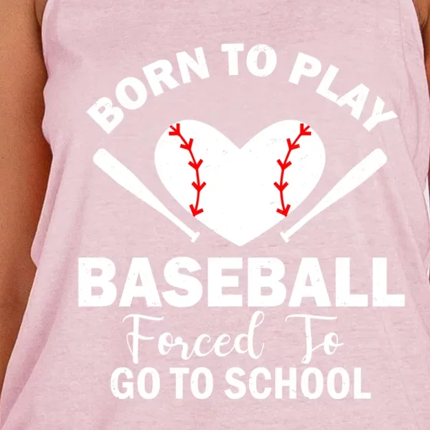 Born To Play Baseball Forced To Go To School Great Gift Women's Knotted Racerback Tank