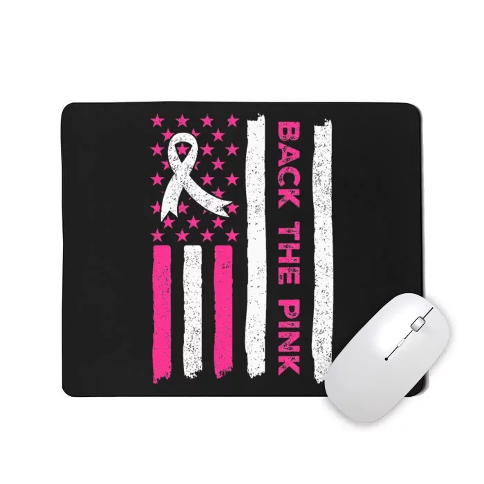 Back The Pink Ribbon American Flag Breast Cancer Awareness Mousepad