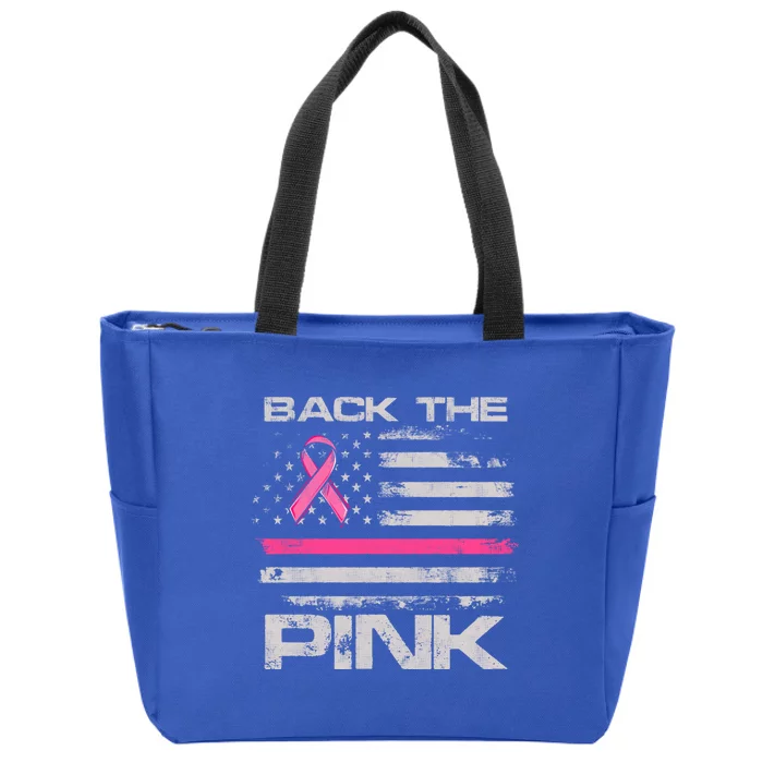 Back The Pink American Flag Breast Cancer Awareness (Onback) Gift Zip Tote Bag