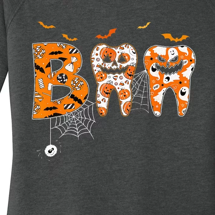 Boo Th Pumpkin Dentist Dental Hygienist Halloween Costume Women's Perfect Tri Tunic Long Sleeve Shirt