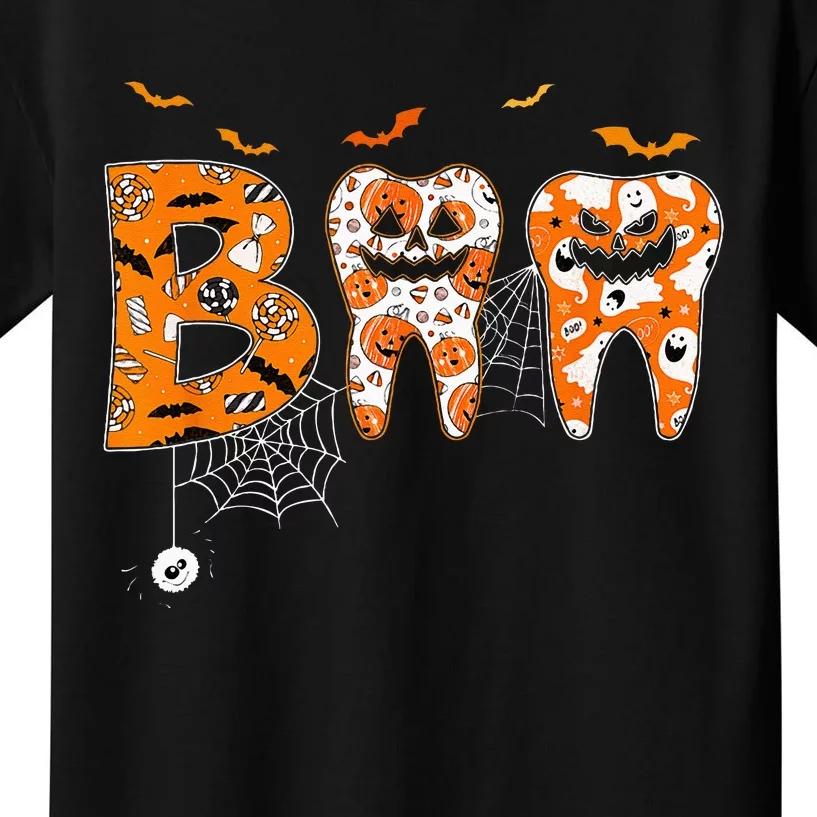 Boo Th Pumpkin Dentist Dental Hygienist Halloween Costume Kids T-Shirt