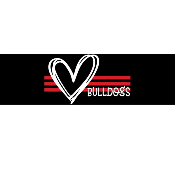 Bulldogs Team Pride School Spirit White Red Heart Bumper Sticker