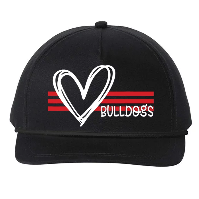 Bulldogs Team Pride School Spirit White Red Heart Snapback Five-Panel Rope Hat