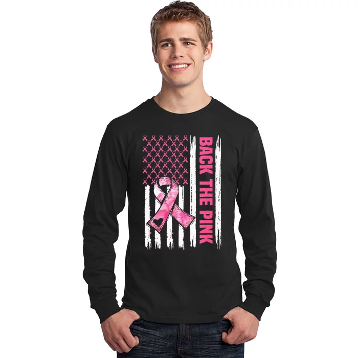 Back The Pink Warrior Flag American Breast Cancer Awareness Long Sleeve Shirt