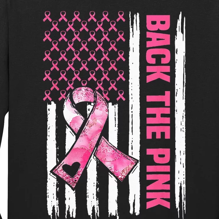 Back The Pink Warrior Flag American Breast Cancer Awareness Tall Long Sleeve T-Shirt