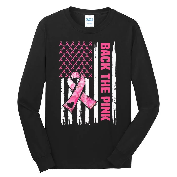 Back The Pink Warrior Flag American Breast Cancer Awareness Tall Long Sleeve T-Shirt