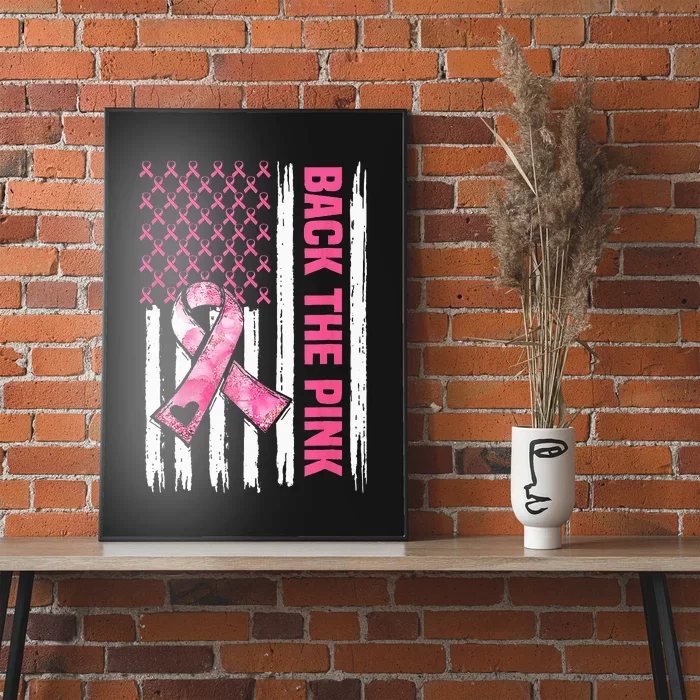 Back The Pink Warrior Flag American Breast Cancer Awareness Poster