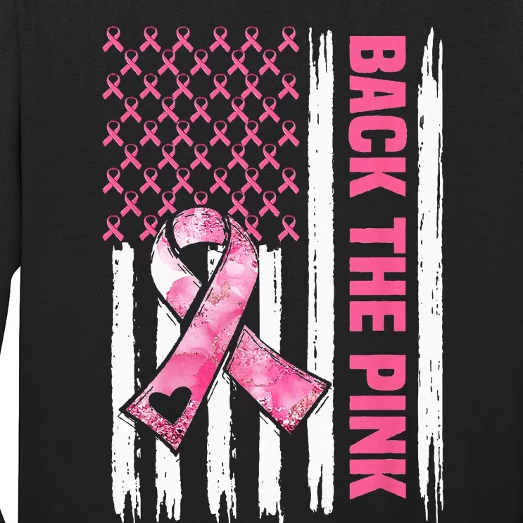 Back The Pink Warrior Flag American Breast Cancer Awareness Long Sleeve Shirt