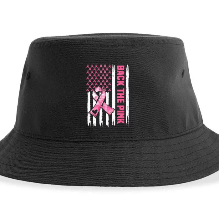 Back The Pink Warrior Flag American Breast Cancer Awareness Sustainable Bucket Hat