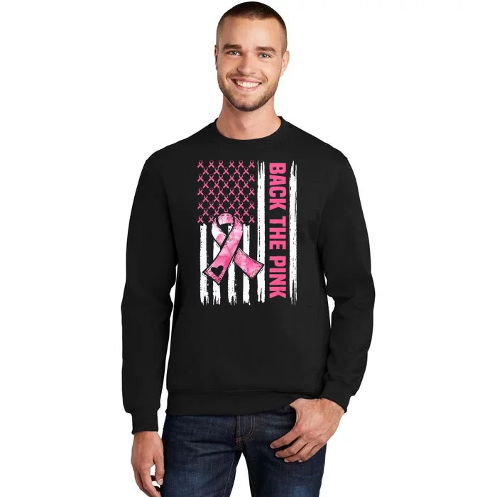 Back The Pink Warrior Flag American Breast Cancer Awareness Tall Sweatshirt