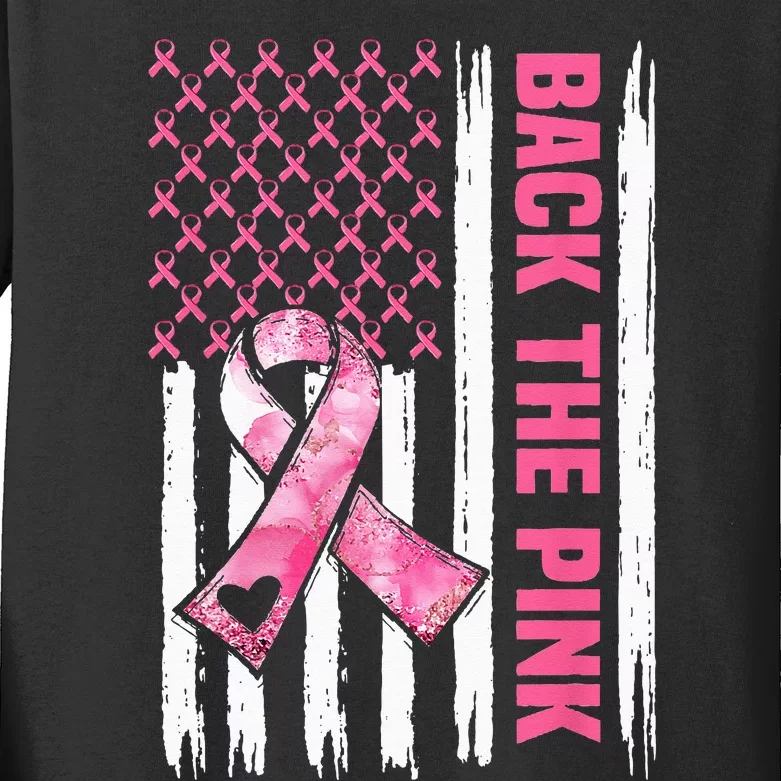 Back The Pink Warrior Flag American Breast Cancer Awareness Kids Long Sleeve Shirt