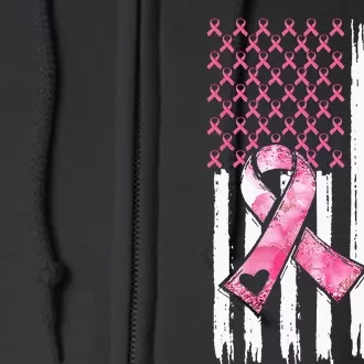 Back The Pink Warrior Flag American Breast Cancer Awareness Full Zip Hoodie