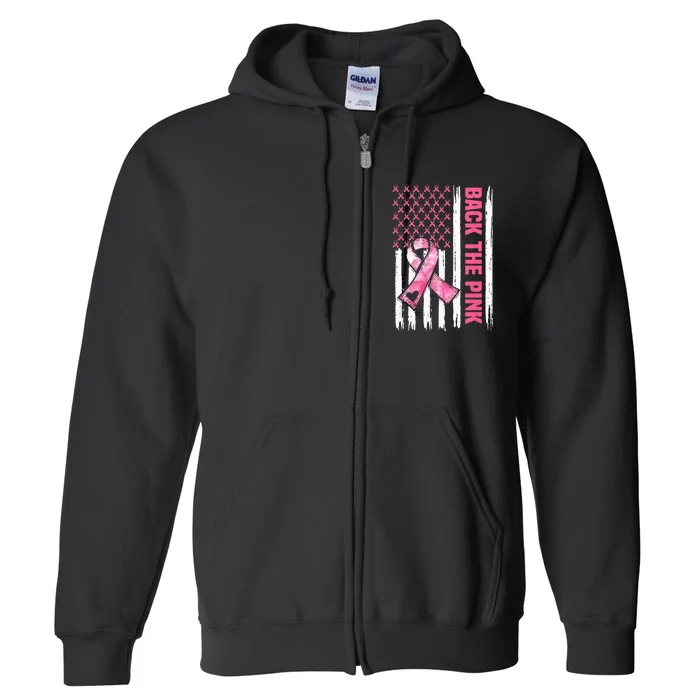 Back The Pink Warrior Flag American Breast Cancer Awareness Full Zip Hoodie