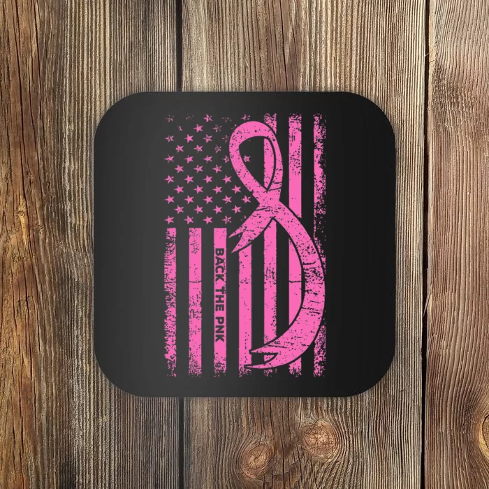 Back The Pink Ribbon American Flag Breast Cancer Awareness Coaster