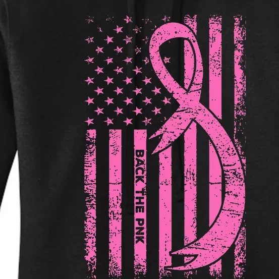 Back The Pink Ribbon American Flag Breast Cancer Awareness Women's Pullover Hoodie