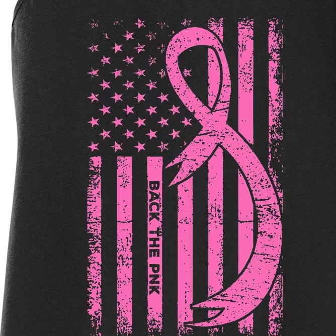 Back The Pink Ribbon American Flag Breast Cancer Awareness Women's Racerback Tank