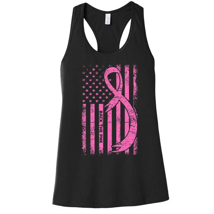 Back The Pink Ribbon American Flag Breast Cancer Awareness Women's Racerback Tank