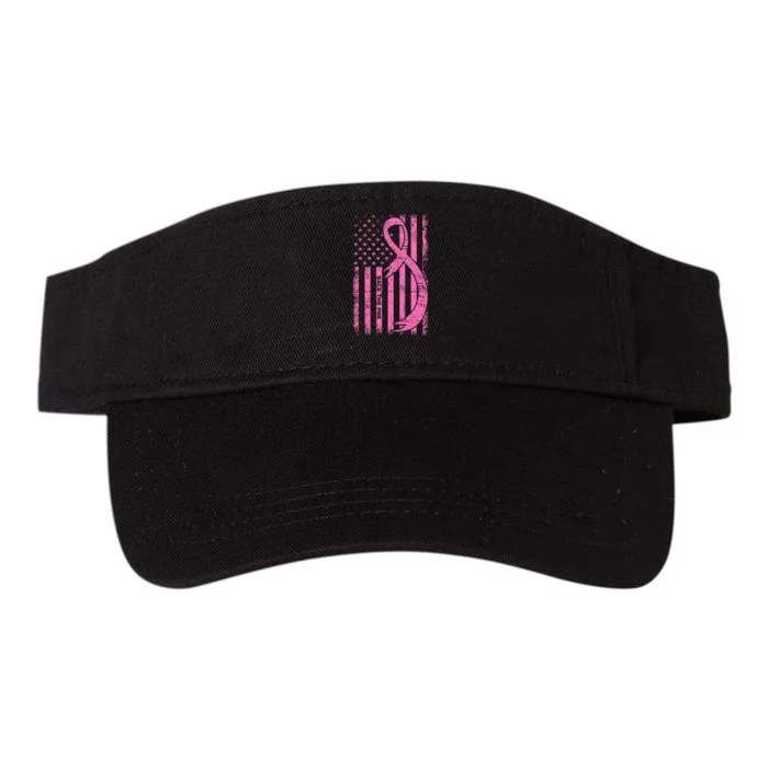 Back The Pink Ribbon American Flag Breast Cancer Awareness Valucap Bio-Washed Visor