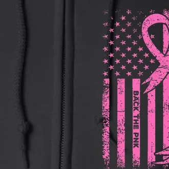 Back The Pink Ribbon American Flag Breast Cancer Awareness Full Zip Hoodie