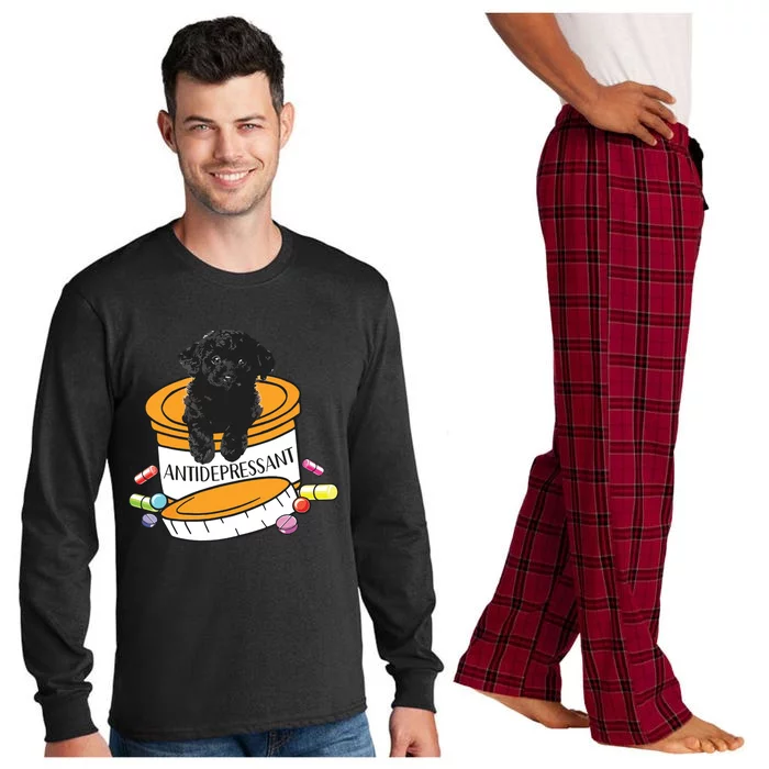 Black Toy Poodle Antidepressant Long Sleeve Pajama Set