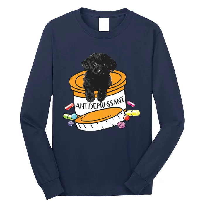 Black Toy Poodle Antidepressant Long Sleeve Shirt