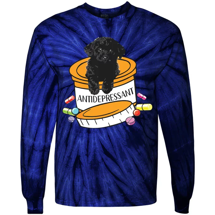 Black Toy Poodle Antidepressant Tie-Dye Long Sleeve Shirt