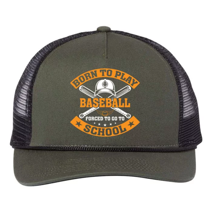 Born To Play Baseball Forced To Go To School Funny Baseball Retro Rope Trucker Hat Cap