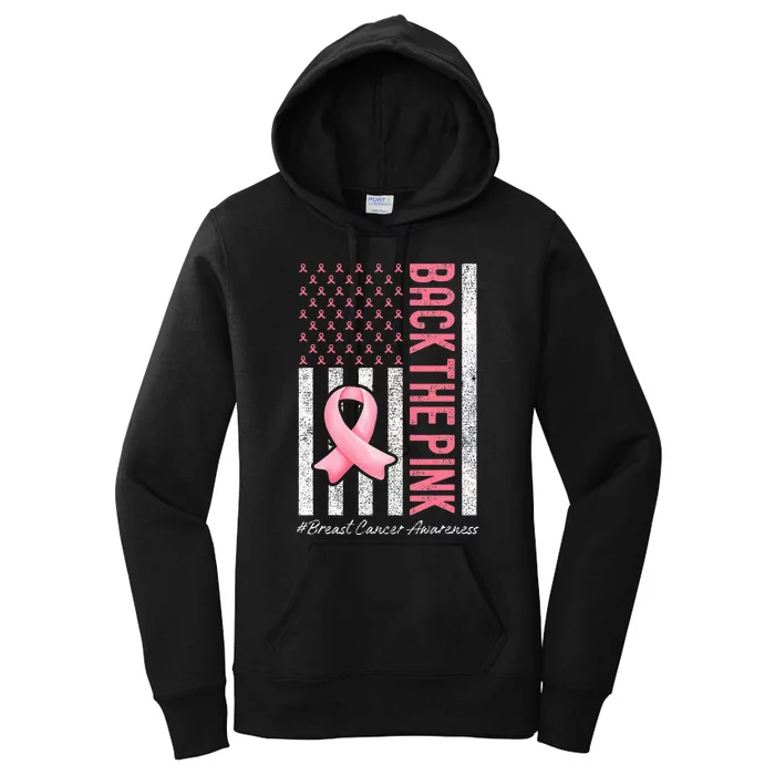 Back The Pink Breast Cancer Awareness Us Flag Women's Pullover Hoodie