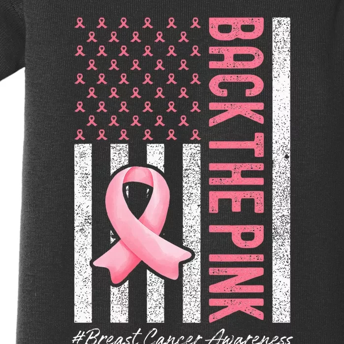 Back The Pink Breast Cancer Awareness Us Flag Baby Bodysuit