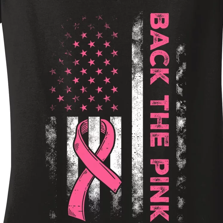 Back The P.I.N.K. Us Flag Breast Cancer Awareness Women's V-Neck T-Shirt