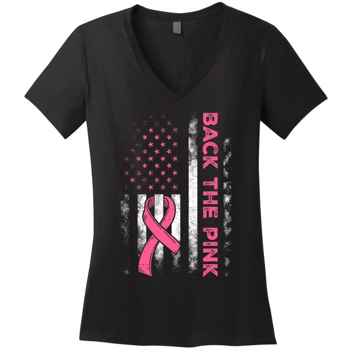 Back The P.I.N.K. Us Flag Breast Cancer Awareness Women's V-Neck T-Shirt