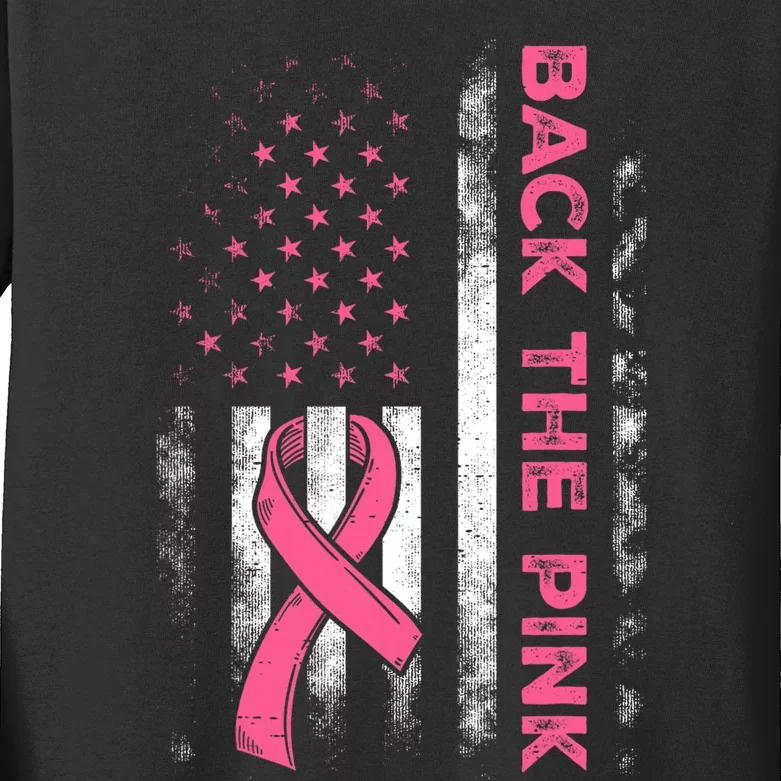 Back The P.I.N.K. Us Flag Breast Cancer Awareness Kids Long Sleeve Shirt