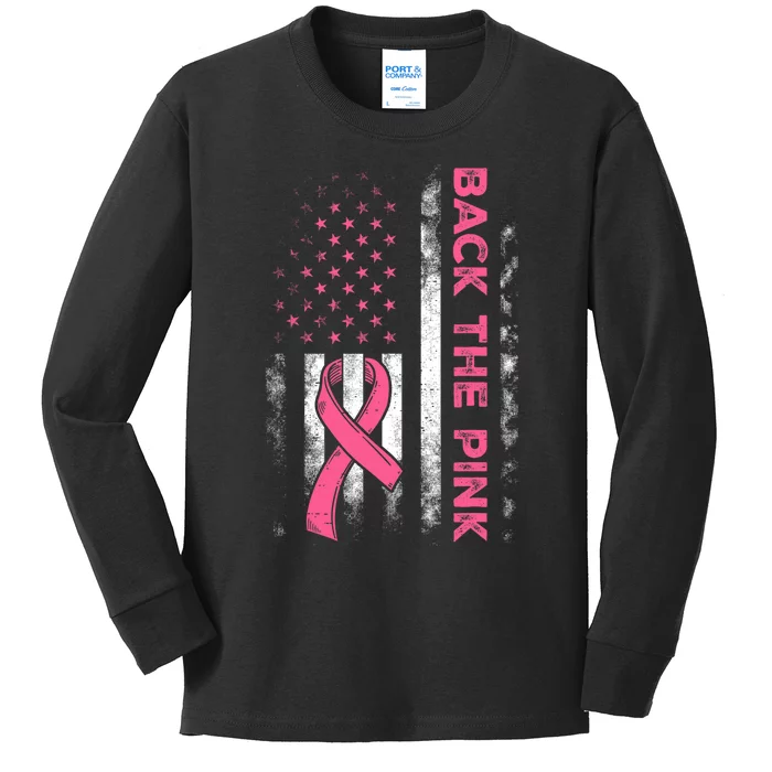 Back The P.I.N.K. Us Flag Breast Cancer Awareness Kids Long Sleeve Shirt