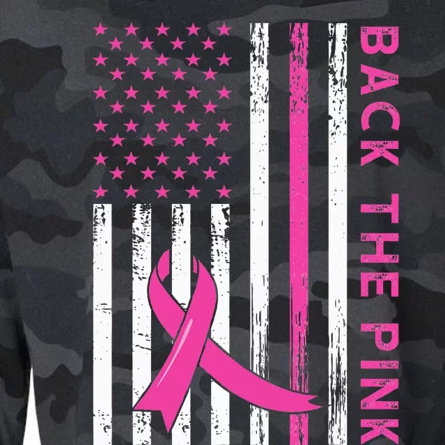 Back The Pink Ribbon Flag Breast Cancer Warrior Cropped Pullover Crew