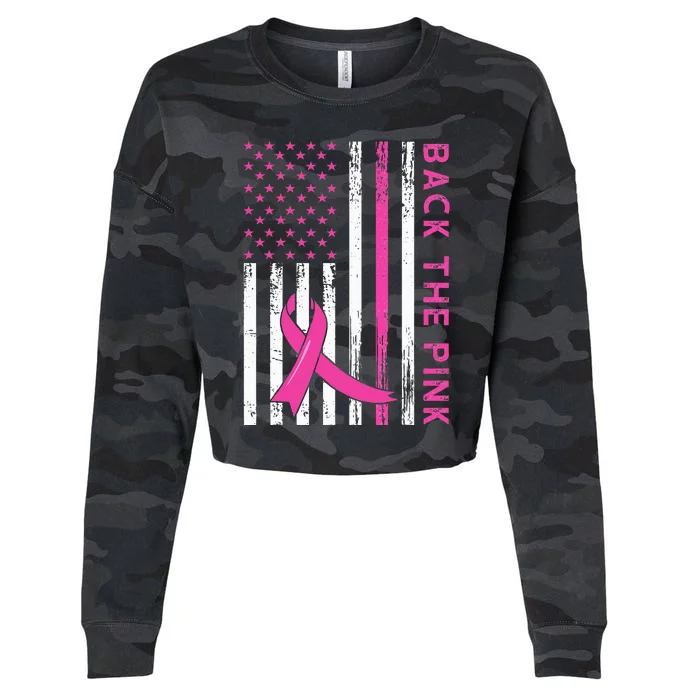 Back The Pink Ribbon Flag Breast Cancer Warrior Cropped Pullover Crew