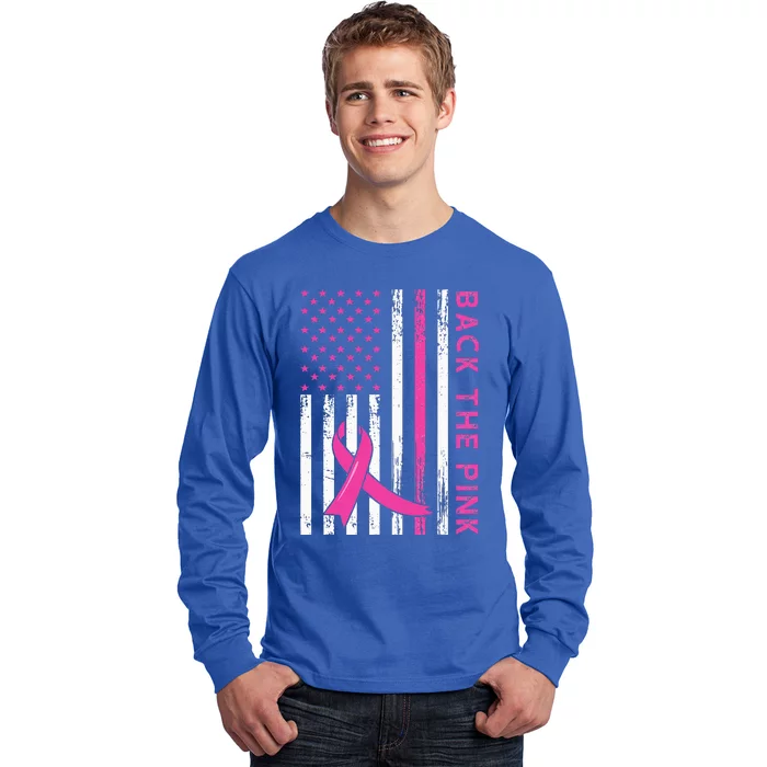 Back The Pink Ribbon Flag Breast Cancer Warrior Long Sleeve Shirt