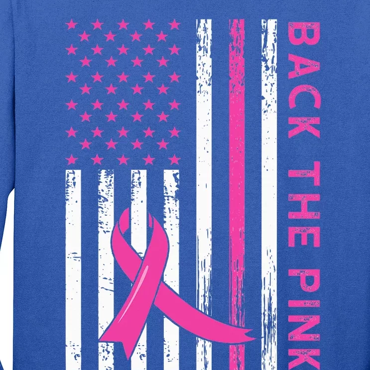 Back The Pink Ribbon Flag Breast Cancer Warrior Long Sleeve Shirt